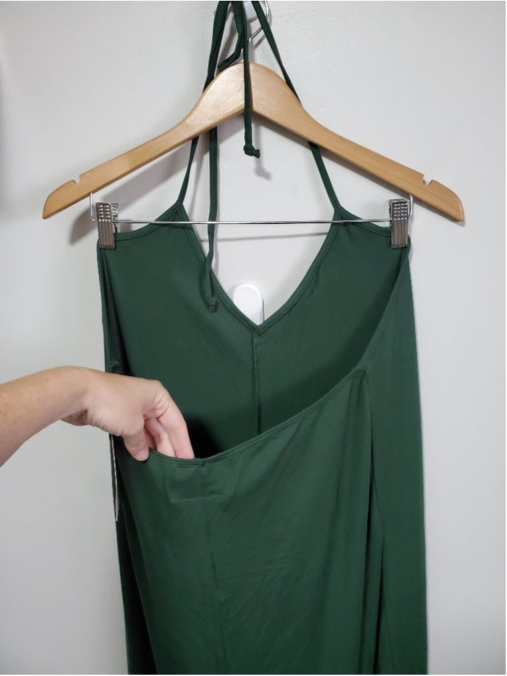 JACKSON ROWE NWT Halter Neck Wide Leg Jumpsuit Green Large Open Back Flowy Soft - Picture 7 of 14